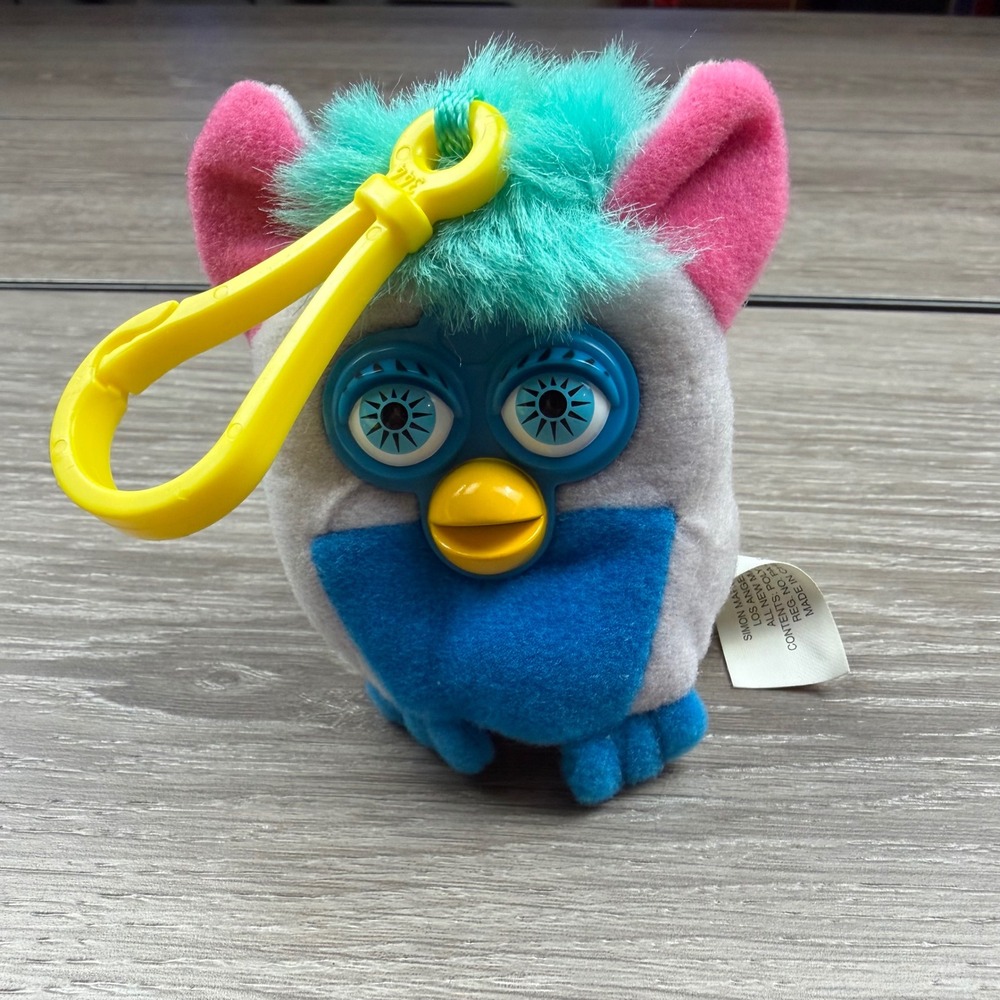 Furby Vintage Keychain Plush 2000 McDonalds Tiger Electronics Grey Blue OS